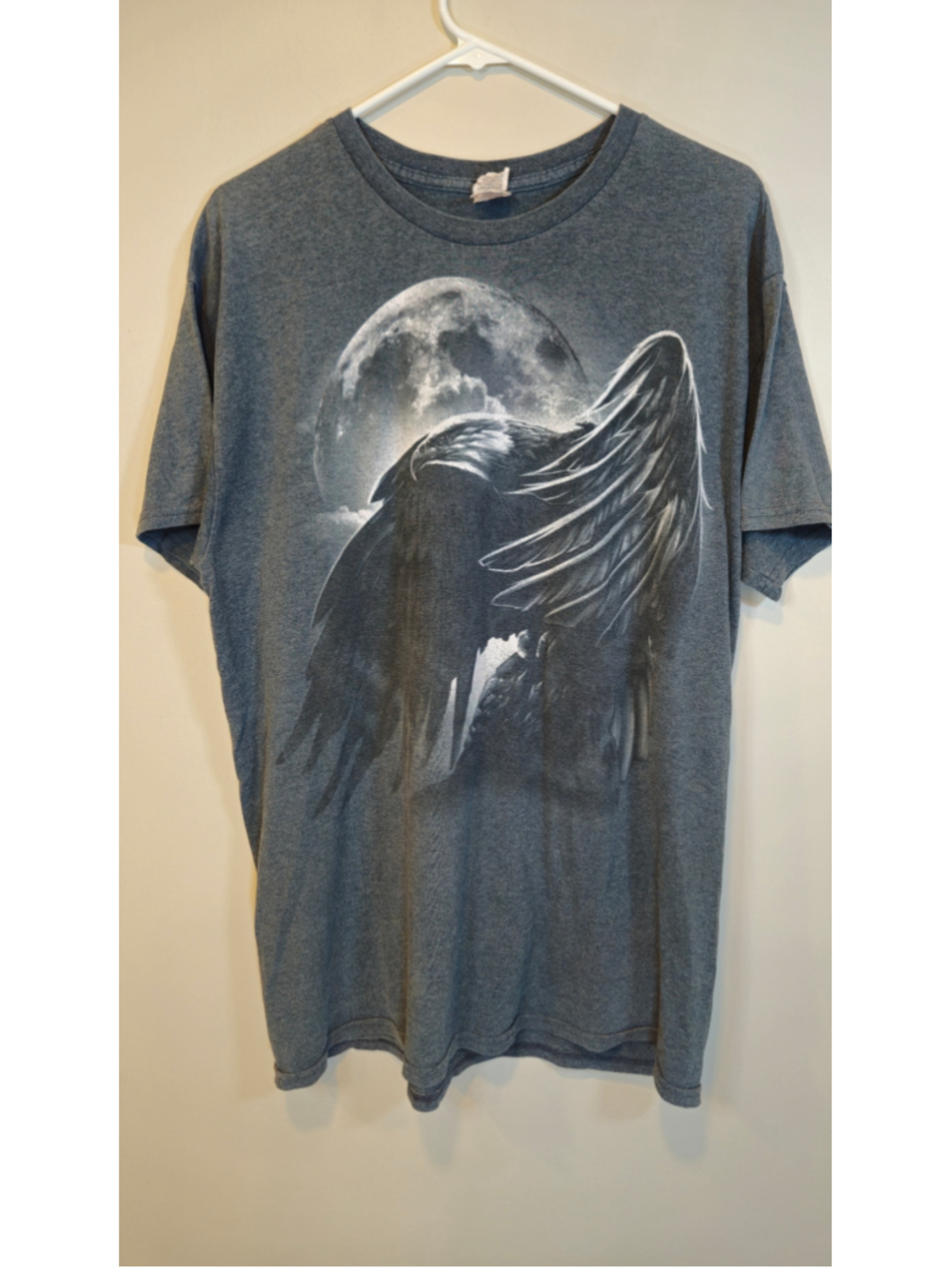 Vintage Eagle Moon T Shirt Large Faded Gray Graphic Wildlife USA Grunge Y2K
